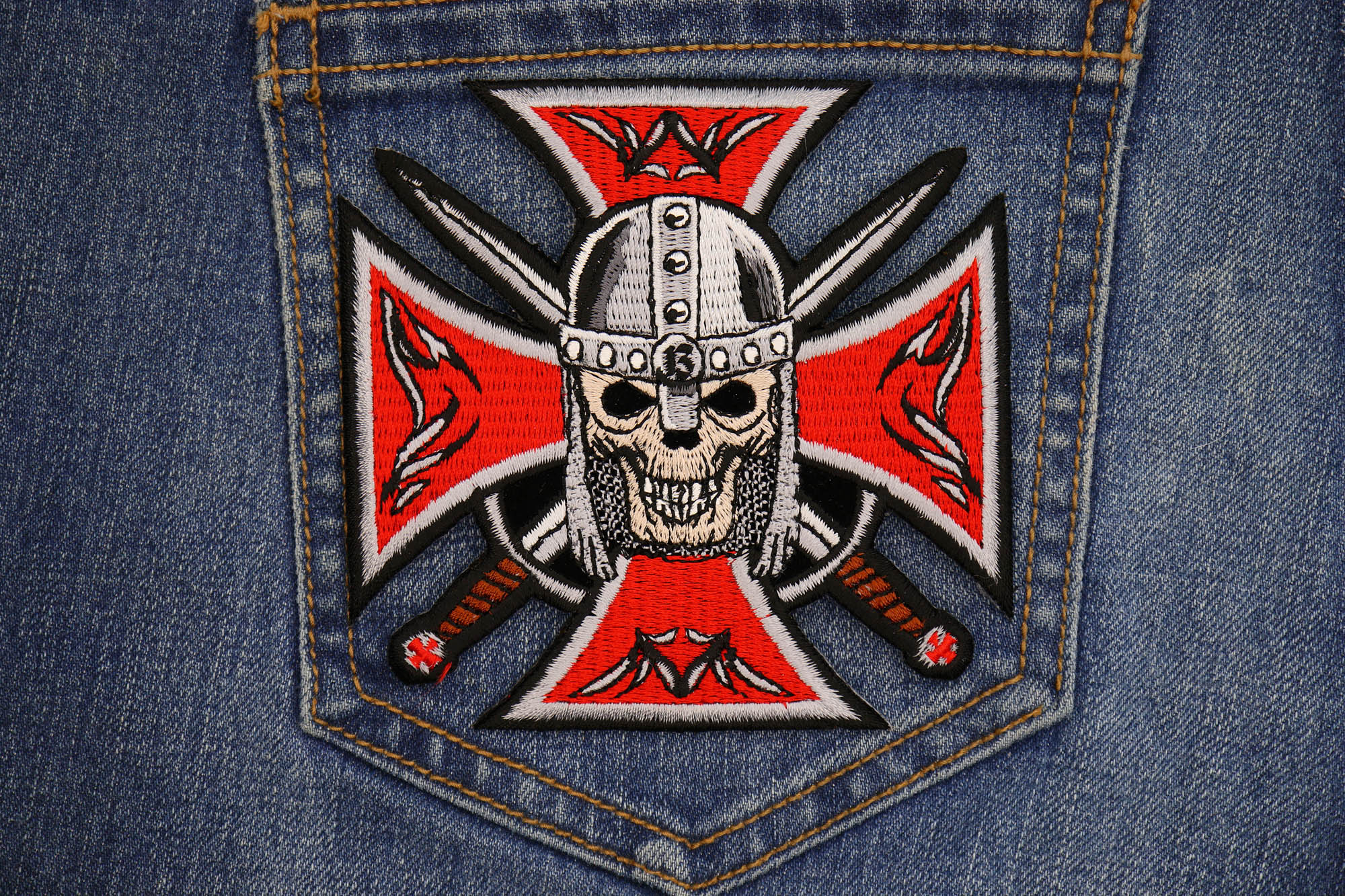 Red Maltese Cross Skull Knight Patch - Powerful Design for Warriors of Faith ( 4 x 3  inches )