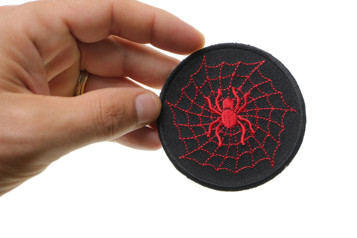 Red Spider Web Embroidered Patch reverse and construction view
