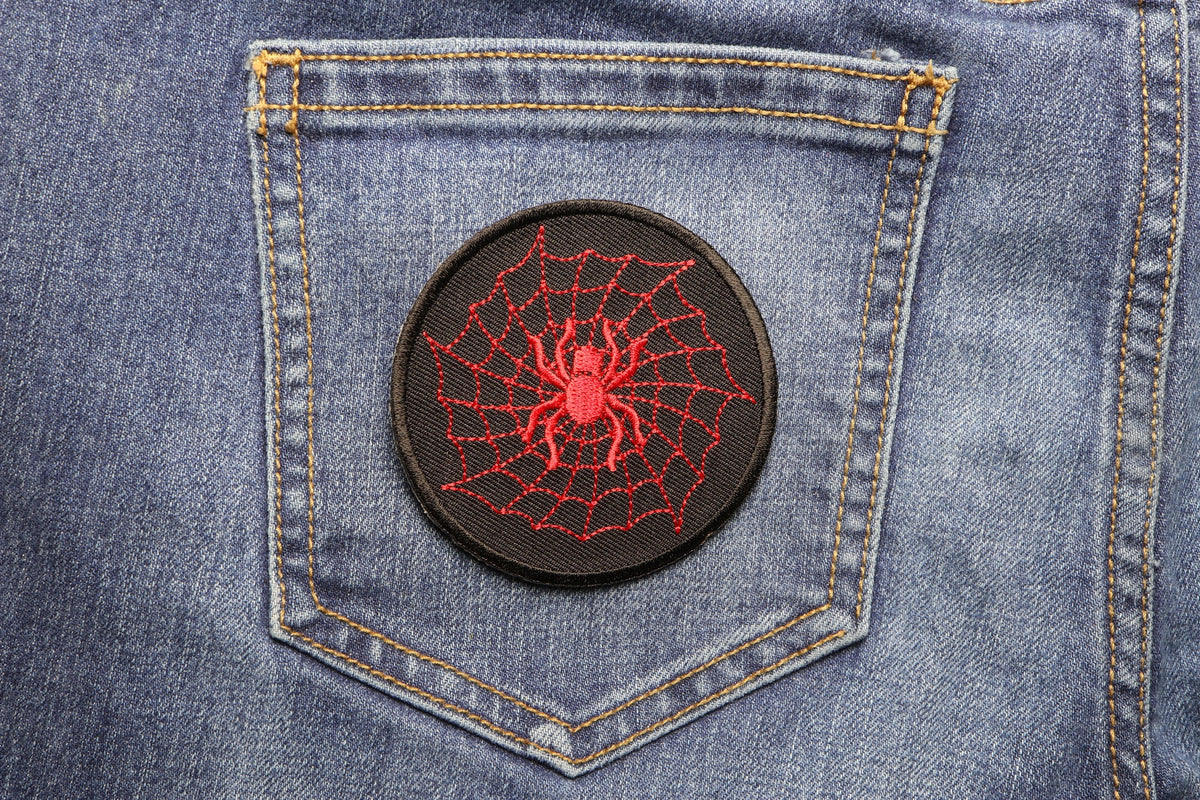 Red Spider Web Embroidered Patch apparel application view