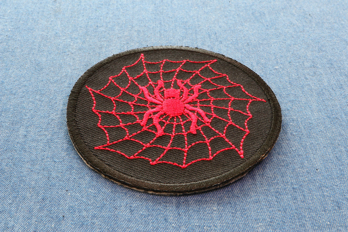 Red Spider Web Embroidered Patch stitching detail