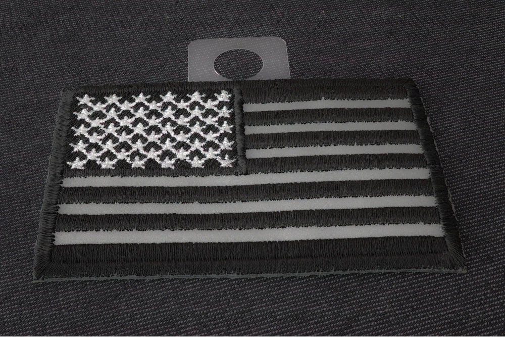 Black and White Reflective US Flag Embroidered Patch actual product photo 5
