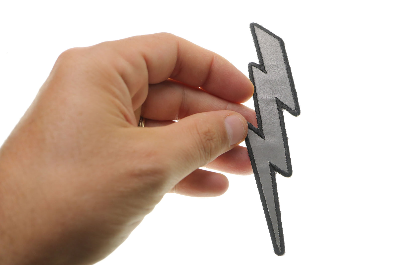 Reflective Lightning Bolt Right Embroidered Patch reverse and construction view