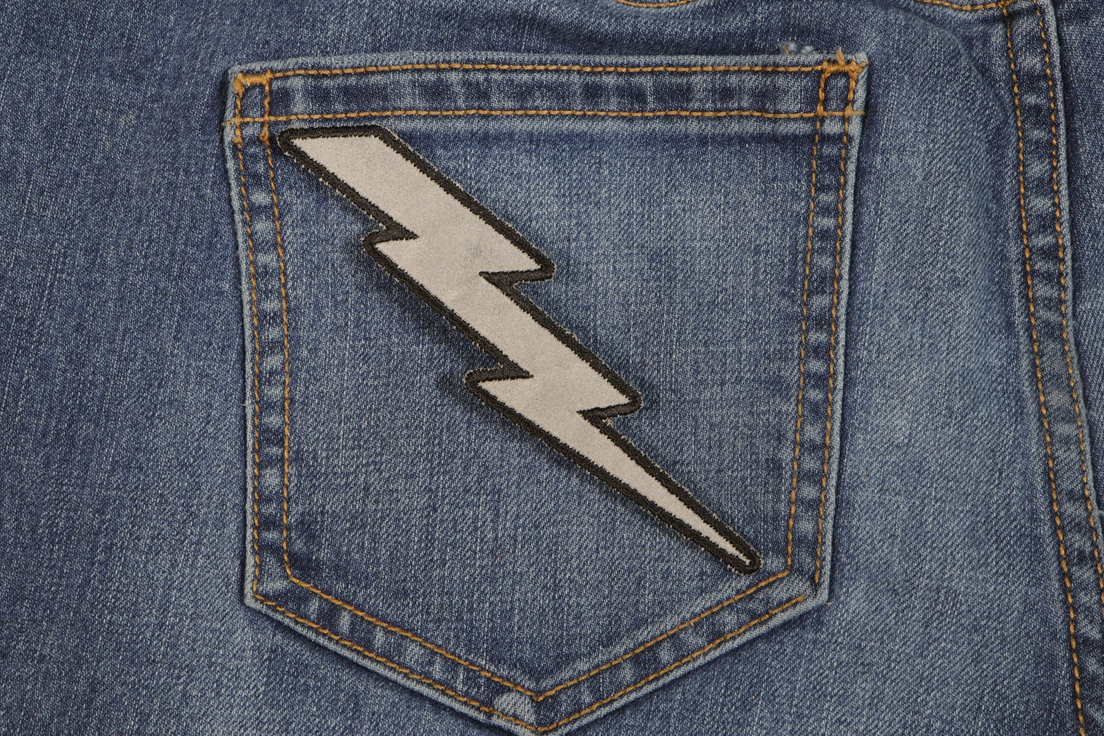 Reflective Lightning Bolt Right Embroidered Patch apparel application view