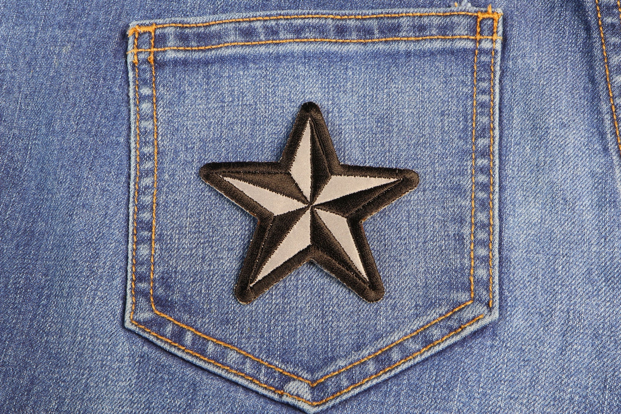 Reflective Nautical Star Novelty Iron-On Patch – Stylish Embroidered Design ( 3 x 3 inches )