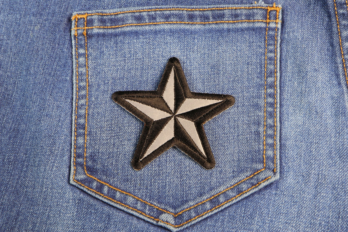 Reflective Nautical Star Embroidered Patch shown for scale