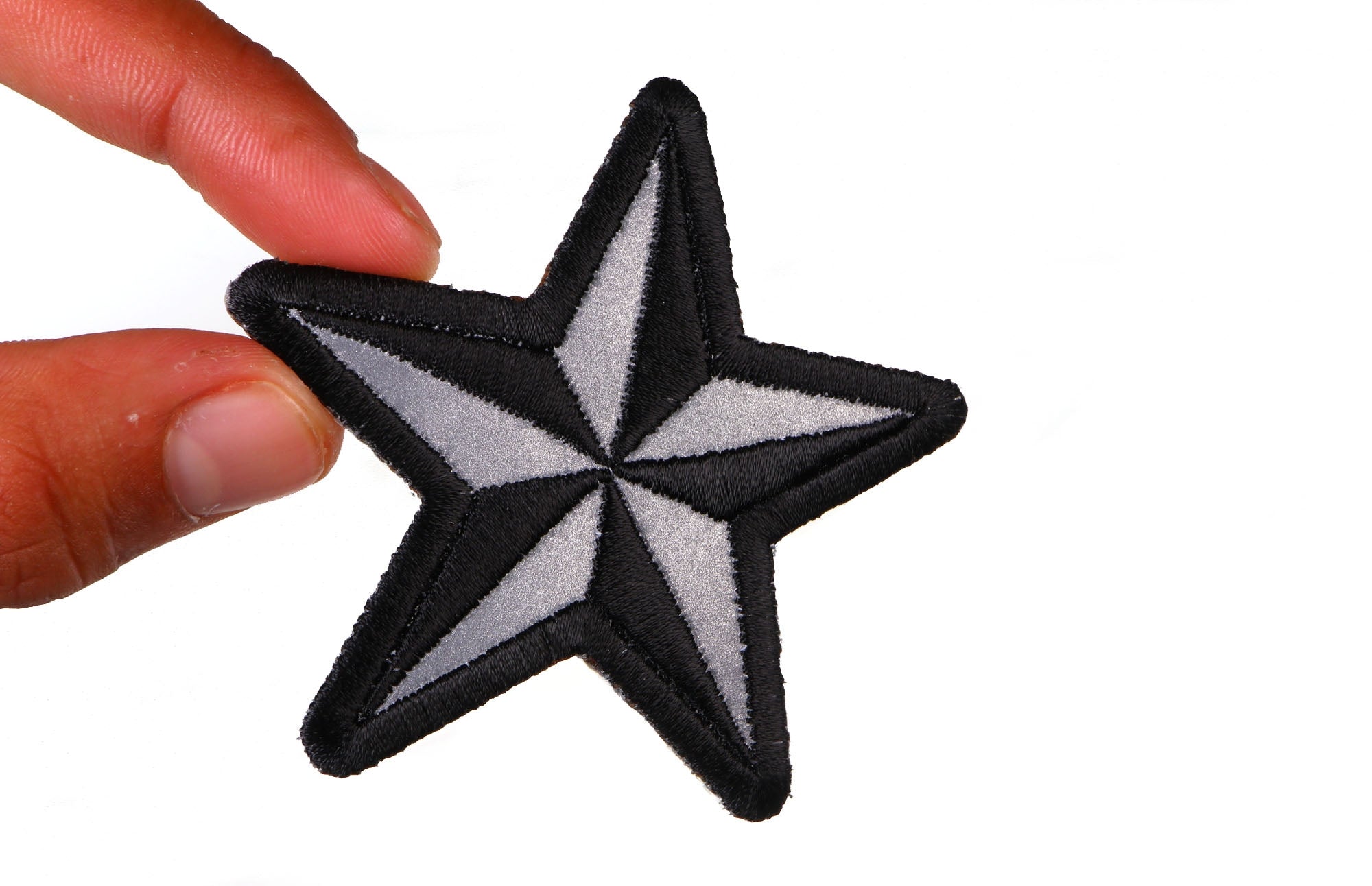 Reflective Nautical Star Novelty Iron-On Patch – Stylish Embroidered Design ( 3 x 3 inches )