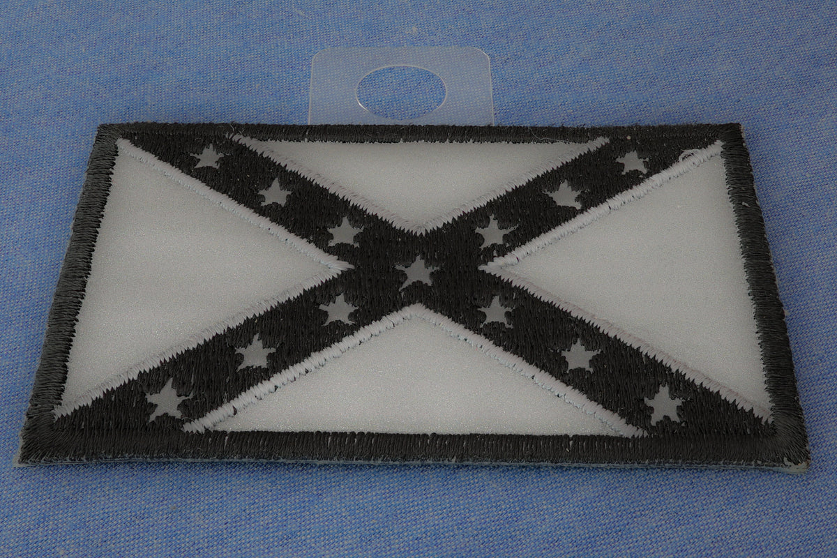 Reflective Rebel Flag Embroidered Patch reverse and construction view