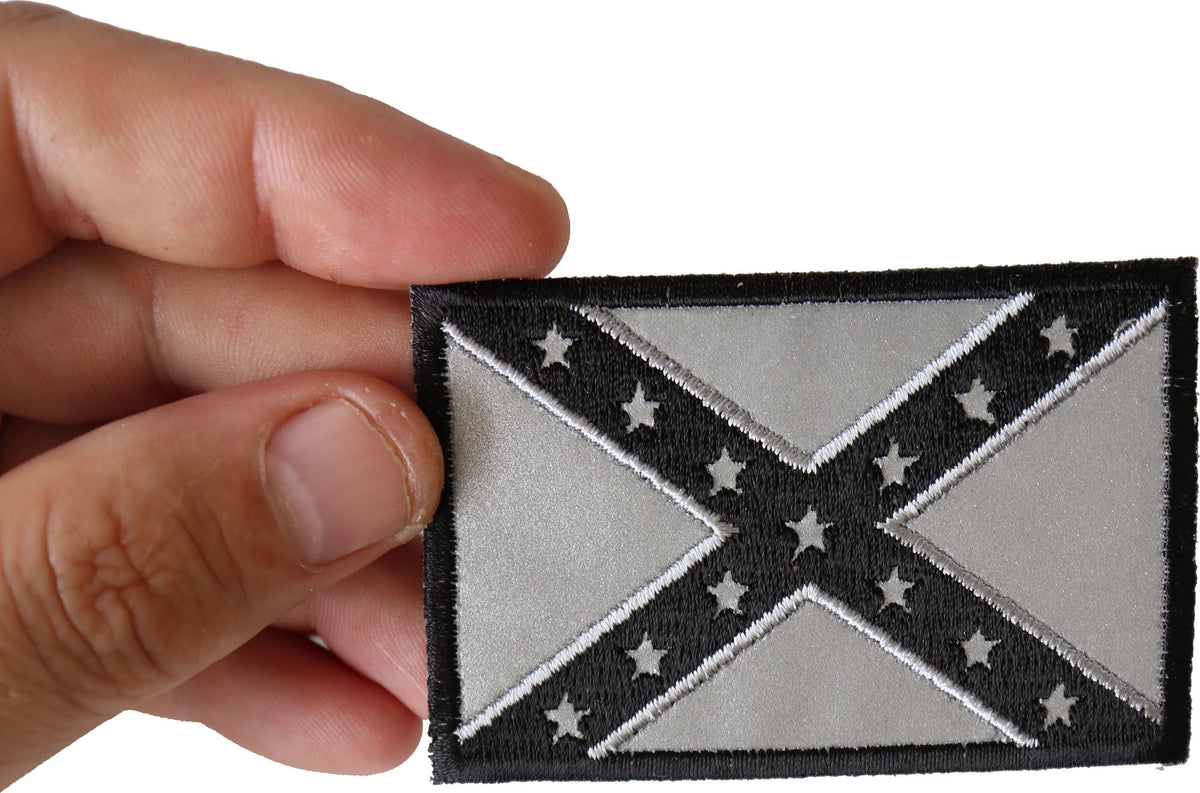 Reflective Rebel Flag Embroidered Patch shown for scale