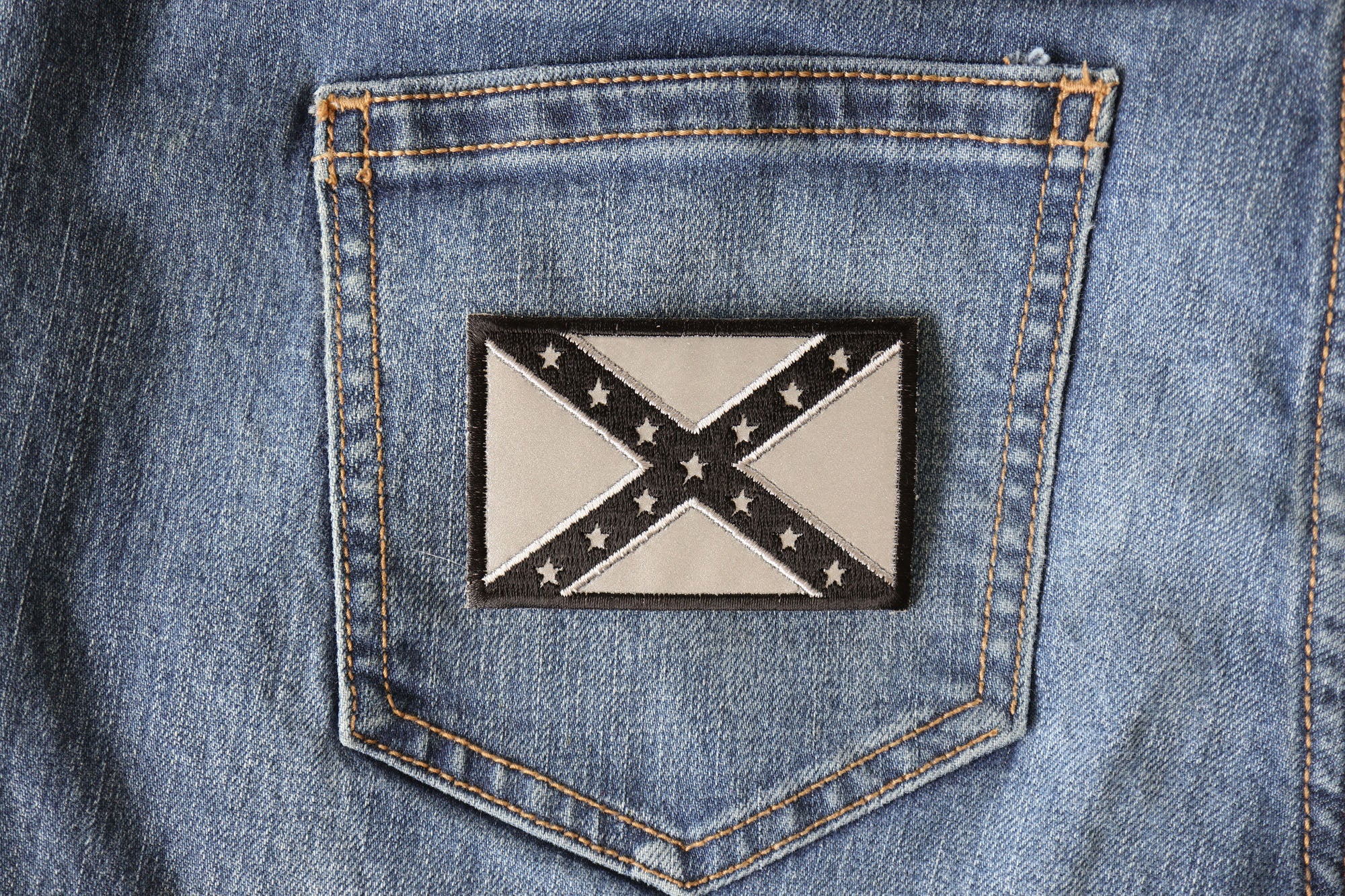 Reflective Rebel Flag Patch – Embroidered Design for Jackets ( 4 x 3 inches )