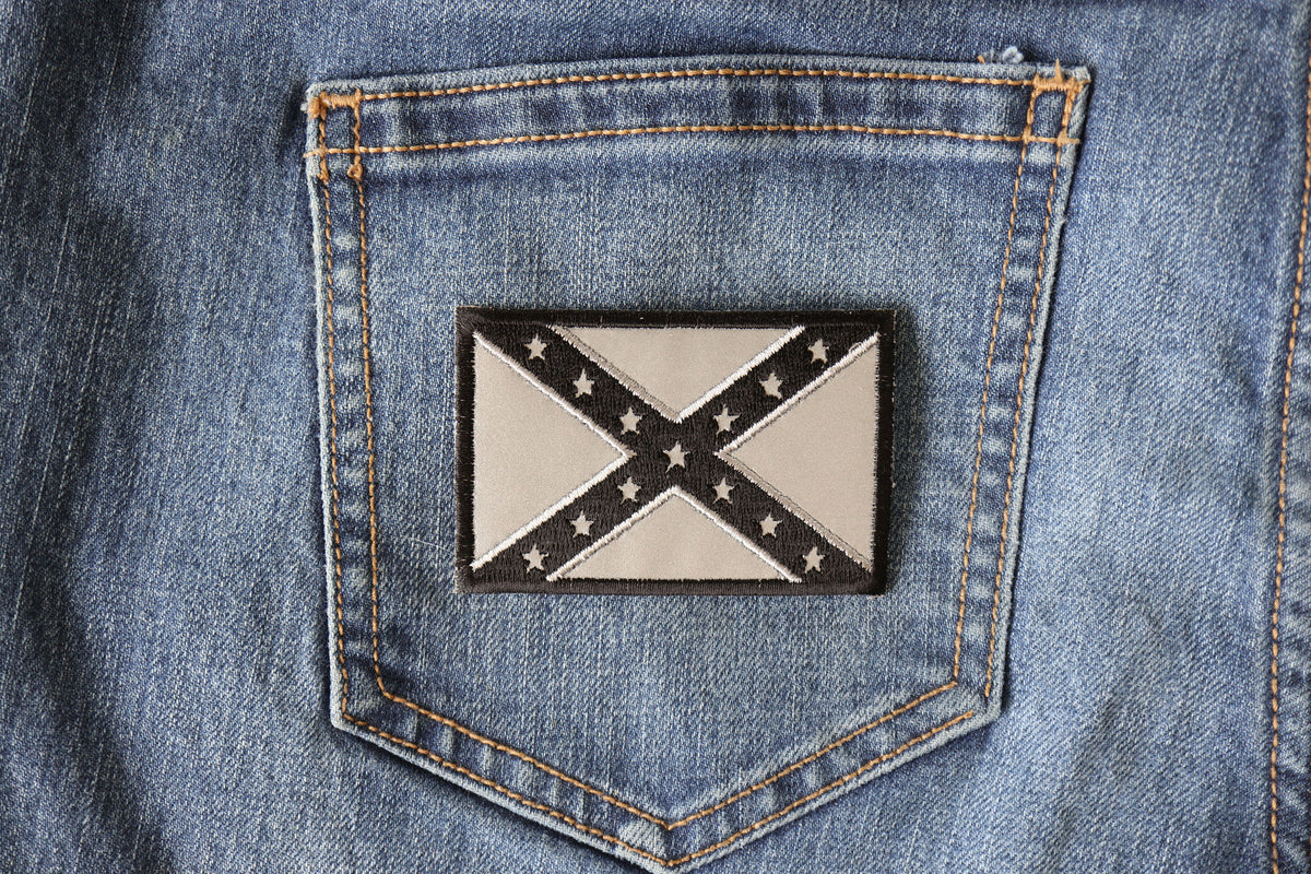 Reflective Rebel Flag Embroidered Patch apparel application view