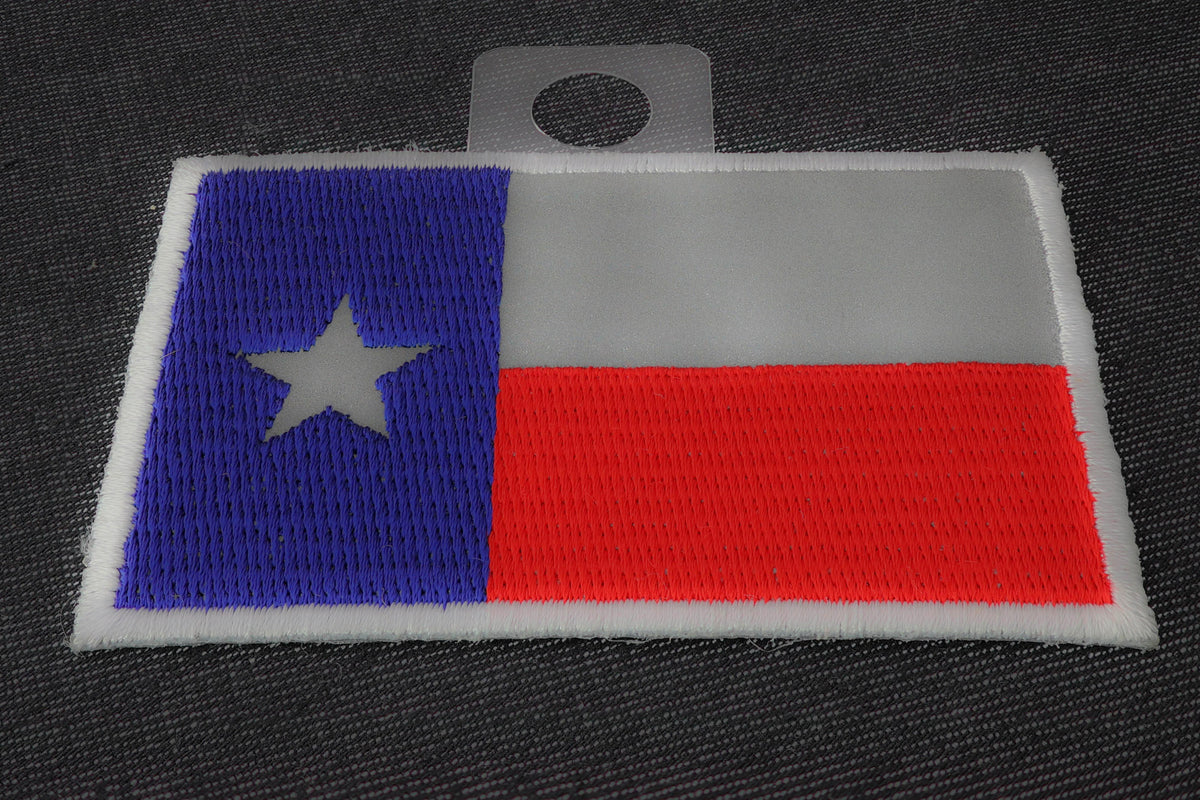 Reflective Texas Flag Embroidered Patch reverse and construction view