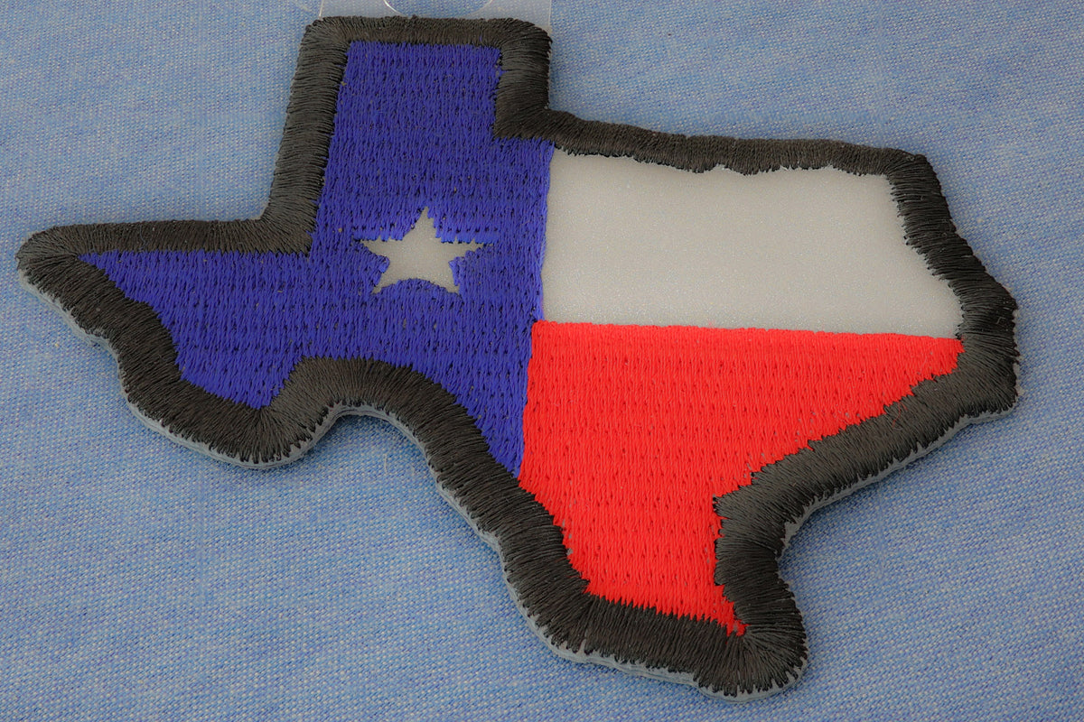 Texas Map Flag Reflective Embroidered Patch reverse and construction view
