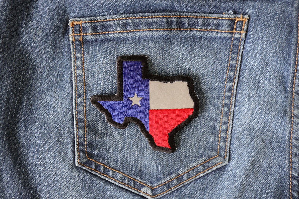 Texas Map Flag Reflective Embroidered Patch apparel application view