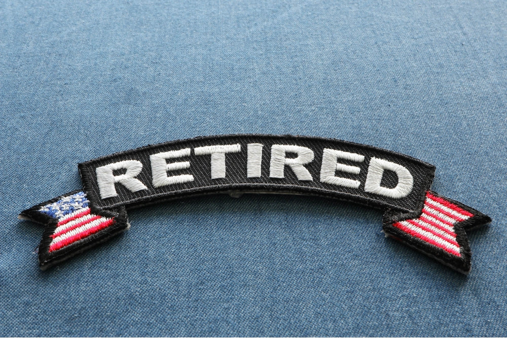 Retired Small Rocker Patch with American Flag Tips  ( 4 x 2 inches )