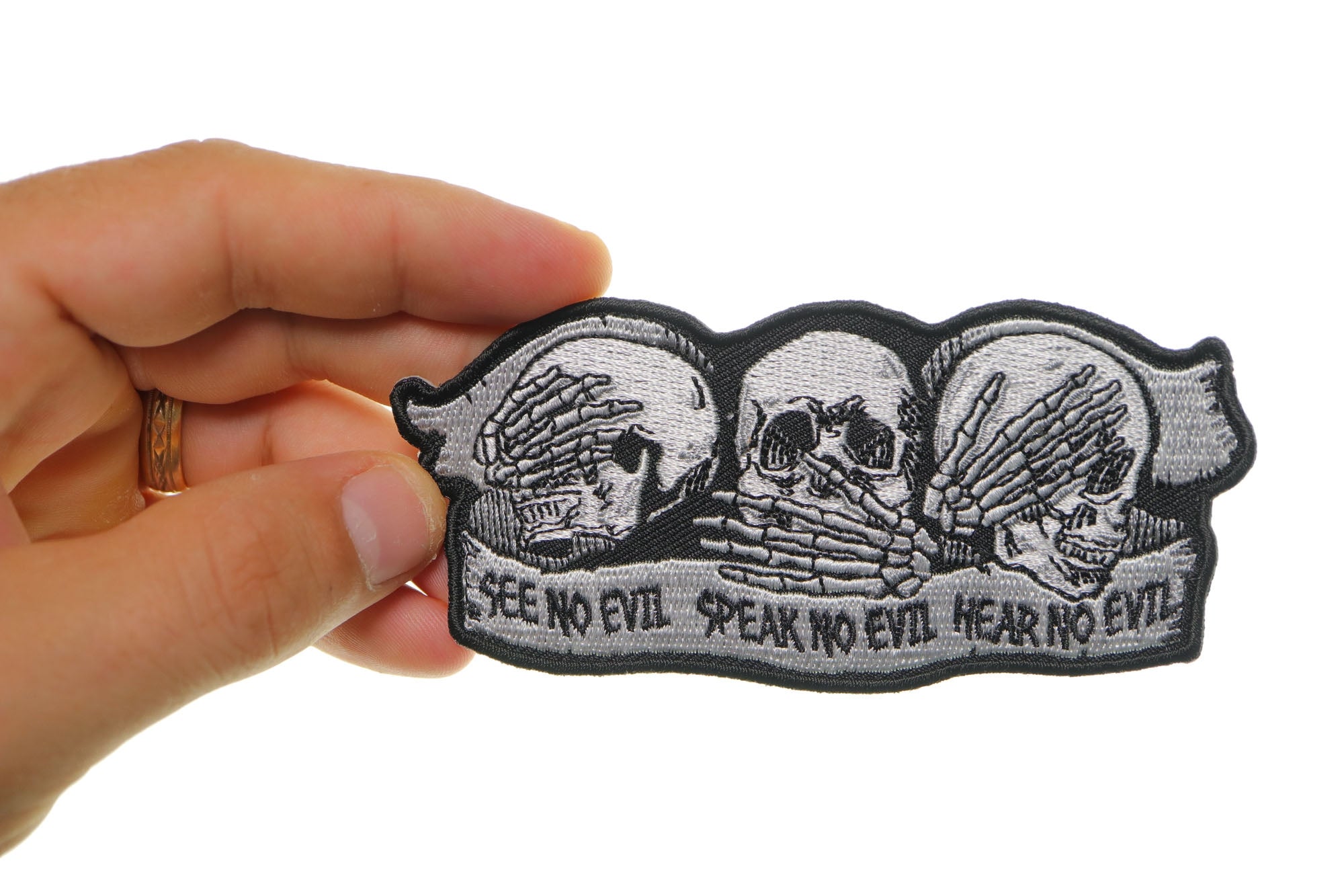 See No Evil Speak No Evil Hear No Evil Skull Patch ( 4.5 x 2 inches )