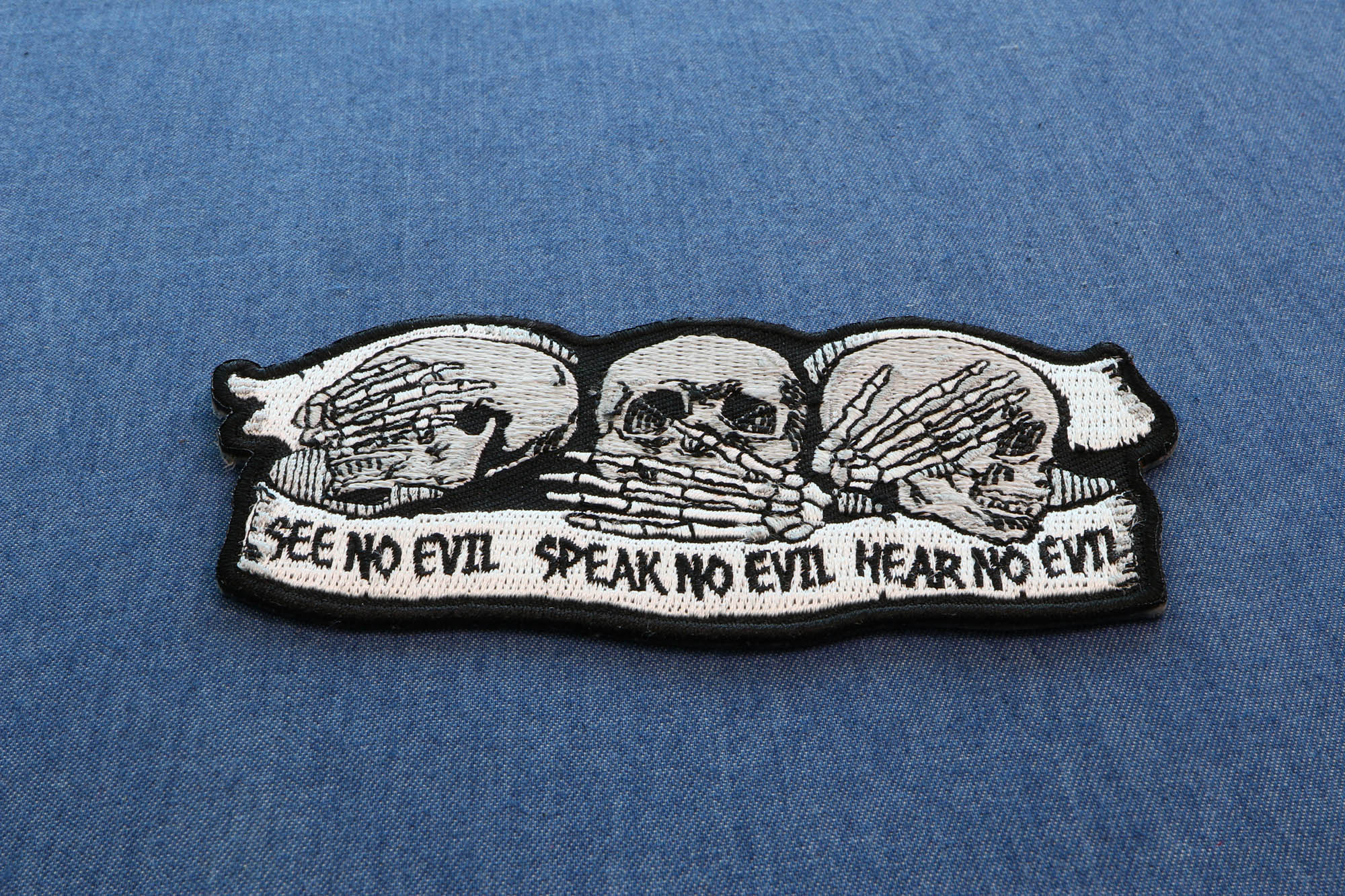See No Evil Speak No Evil Hear No Evil Skull Patch ( 4.5 x 2 inches )