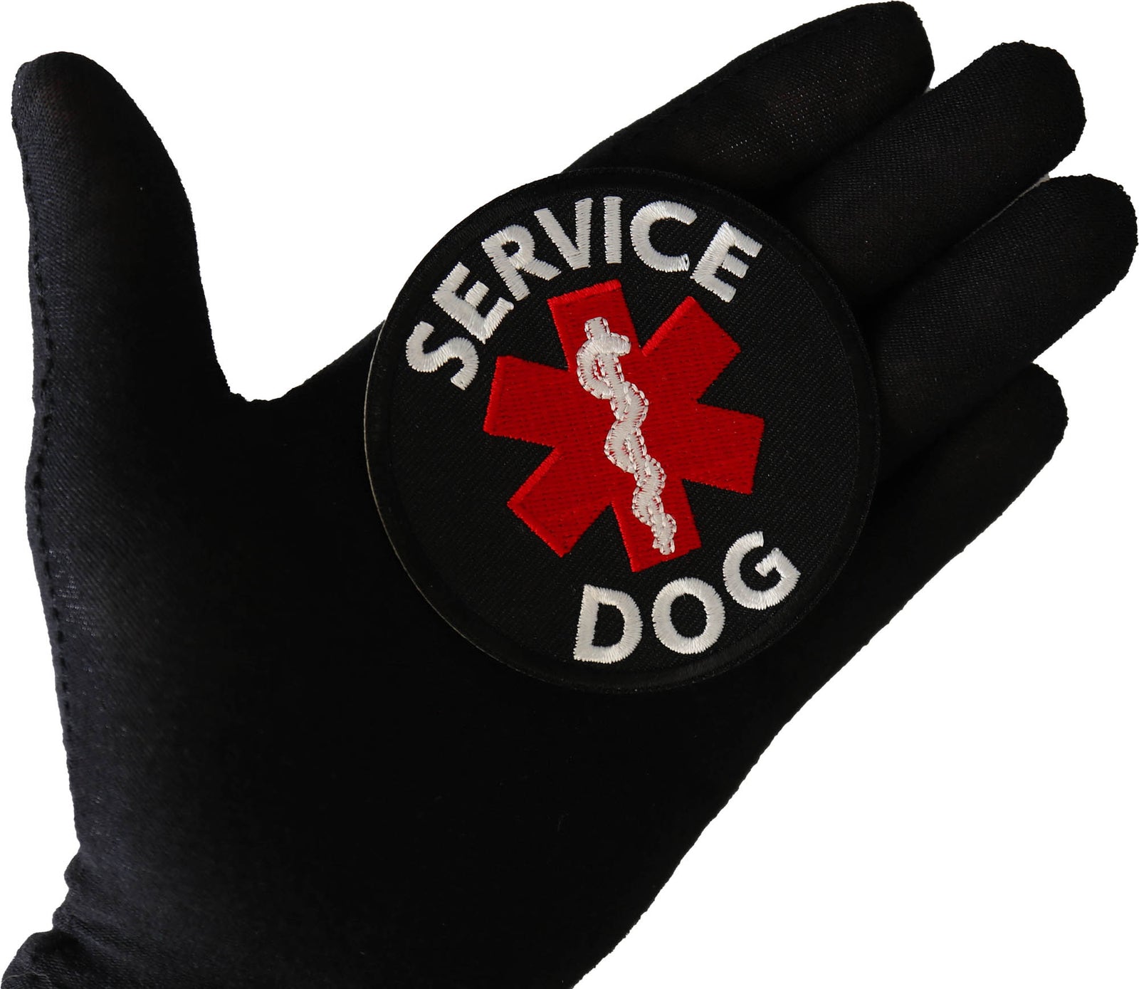 Service Dog Embroidered Patch shown for scale