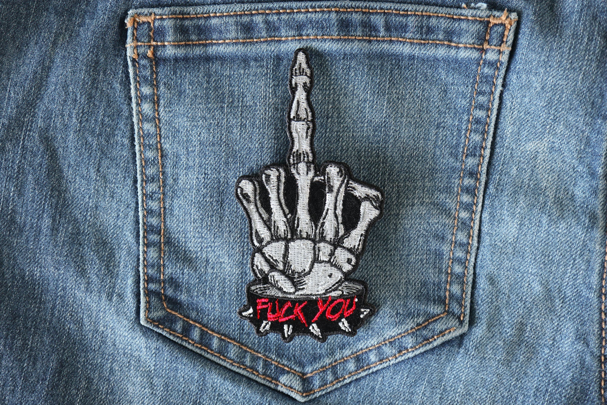 Skeleton Fuck You Middle Finger Patch ( 4 x 4 inche )