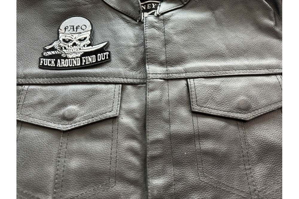 FAFO Skull Embroidered Patch shown for scale