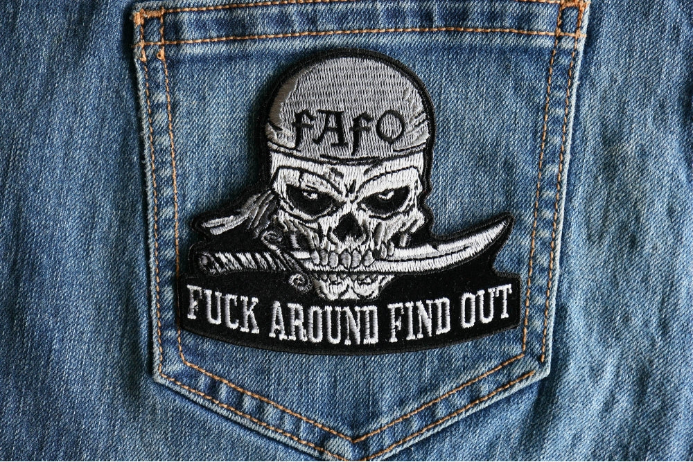 FAFO Skull Embroidered Patch stitching detail