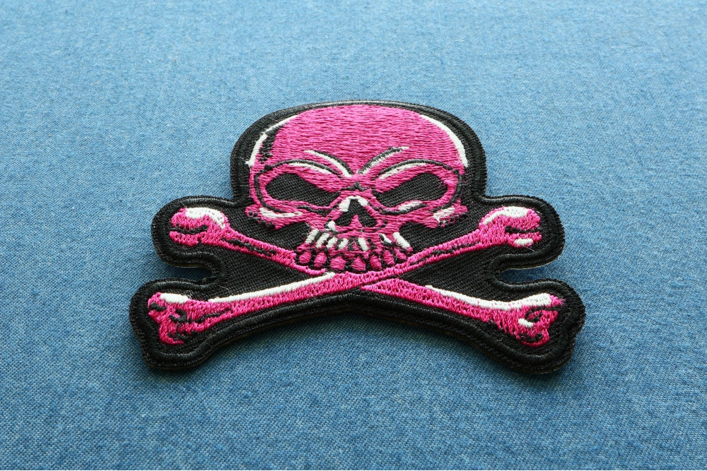 Pink Skull and Cross Bones Patch – Embroidered Iron-On Patch ( 3 x 3 inche )
