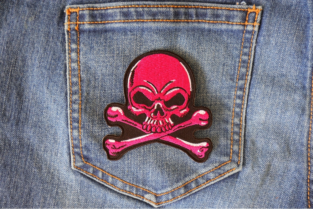 Pink Skull and Cross Bones Patch – Embroidered Iron-On Patch ( 3 x 3 inche )