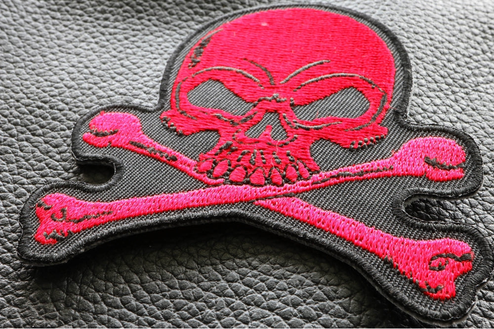 Red Skull and Crossbones Patch – Embroidered Iron-On Patch ( 3 x 3 inches )
