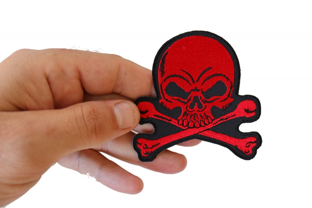 Red Skull and Crossbones Patch – Embroidered Iron-On Patch ( 3 x 3 inches )