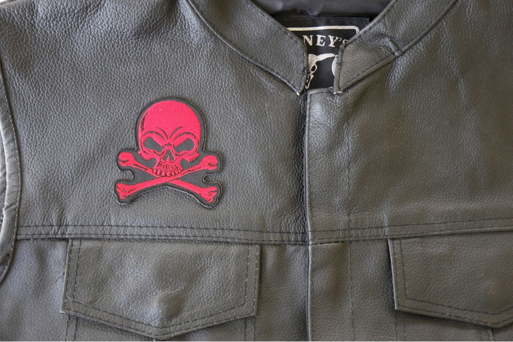 Red Skull and Crossbones Patch – Embroidered Iron-On Patch ( 3 x 3 inches )