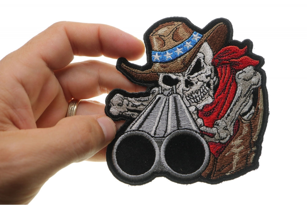 Shotgun Skull Cowboy Patch – Embroidered Iron-On Patch ( 4 x 4 inche )