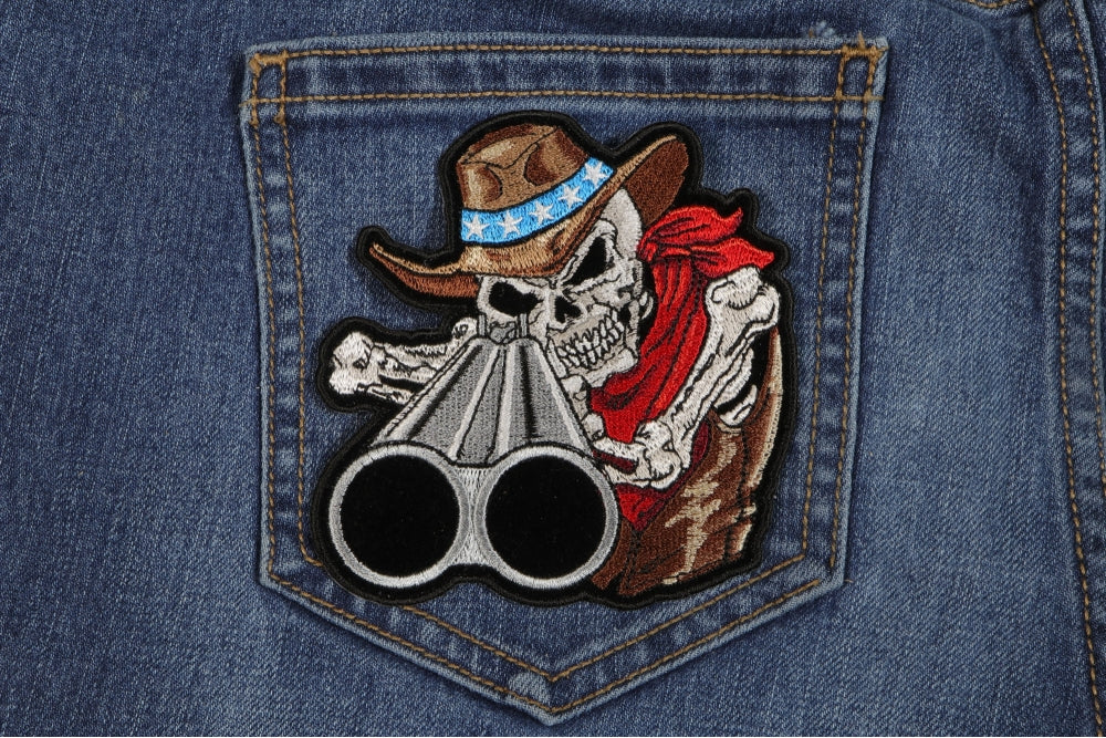 Shotgun Skull Cowboy Patch – Embroidered Iron-On Patch ( 4 x 4 inche )