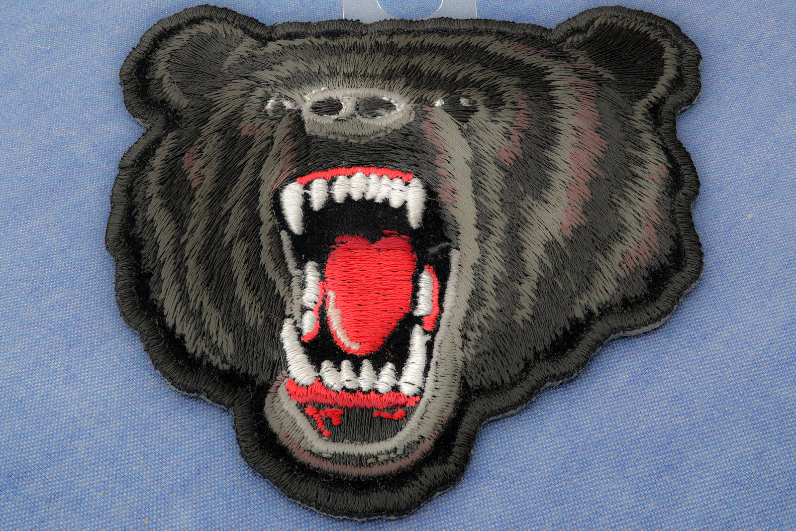 Small Black Bear Embroidered Patch stitching detail