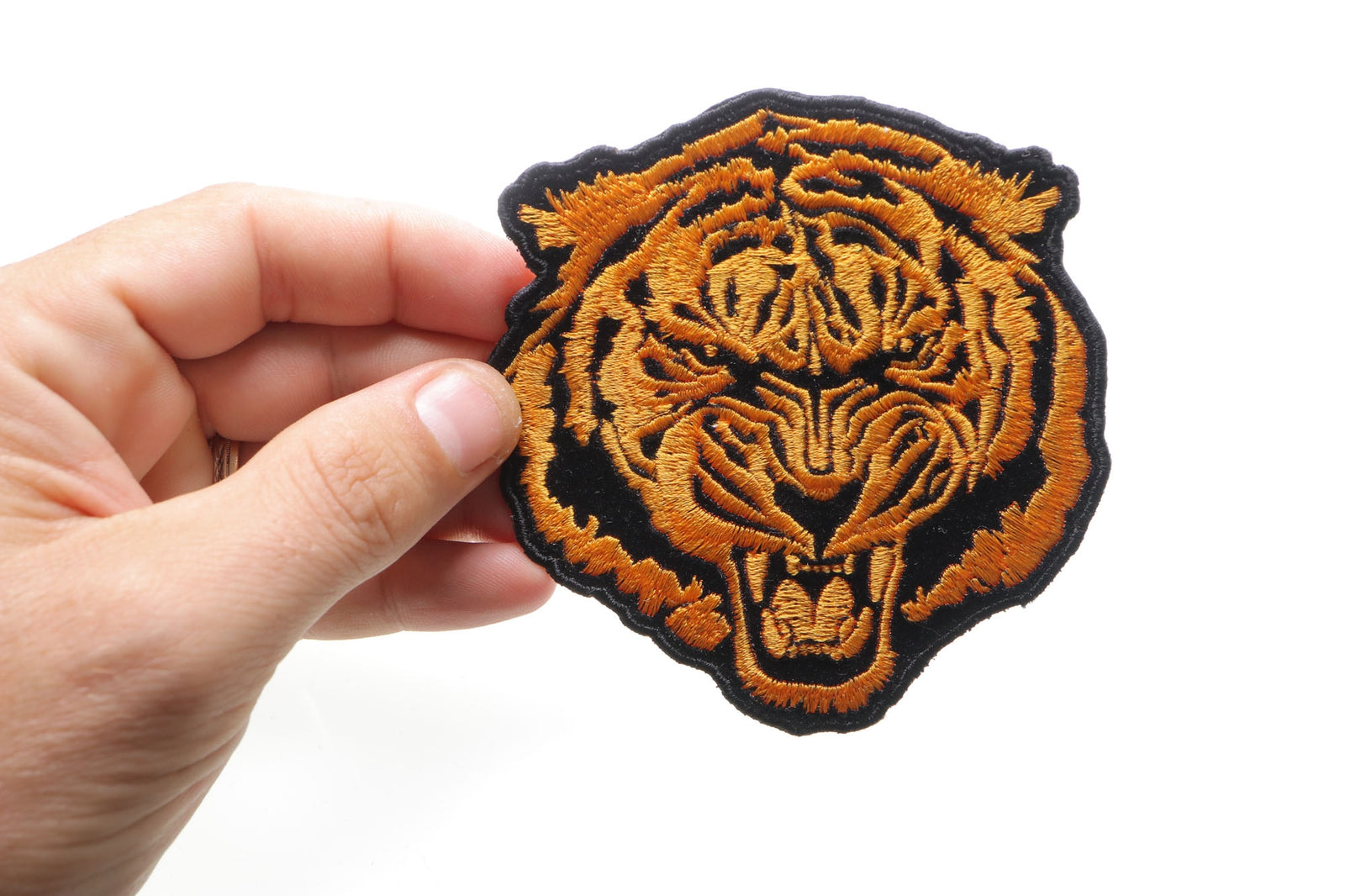Orange Baron Tiger Embroidered Patch reverse and construction view