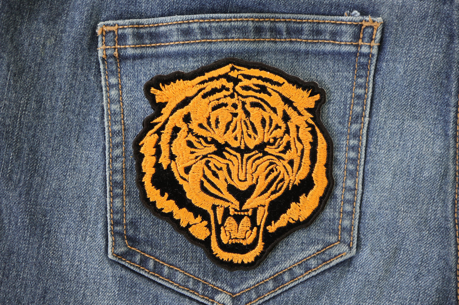 Orange Baron Tiger Embroidered Patch stitching detail
