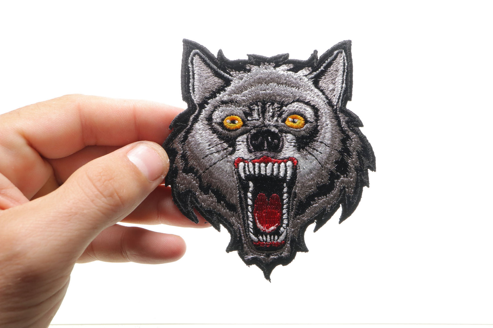 Classic Wolf Embroidered Patch stitching detail