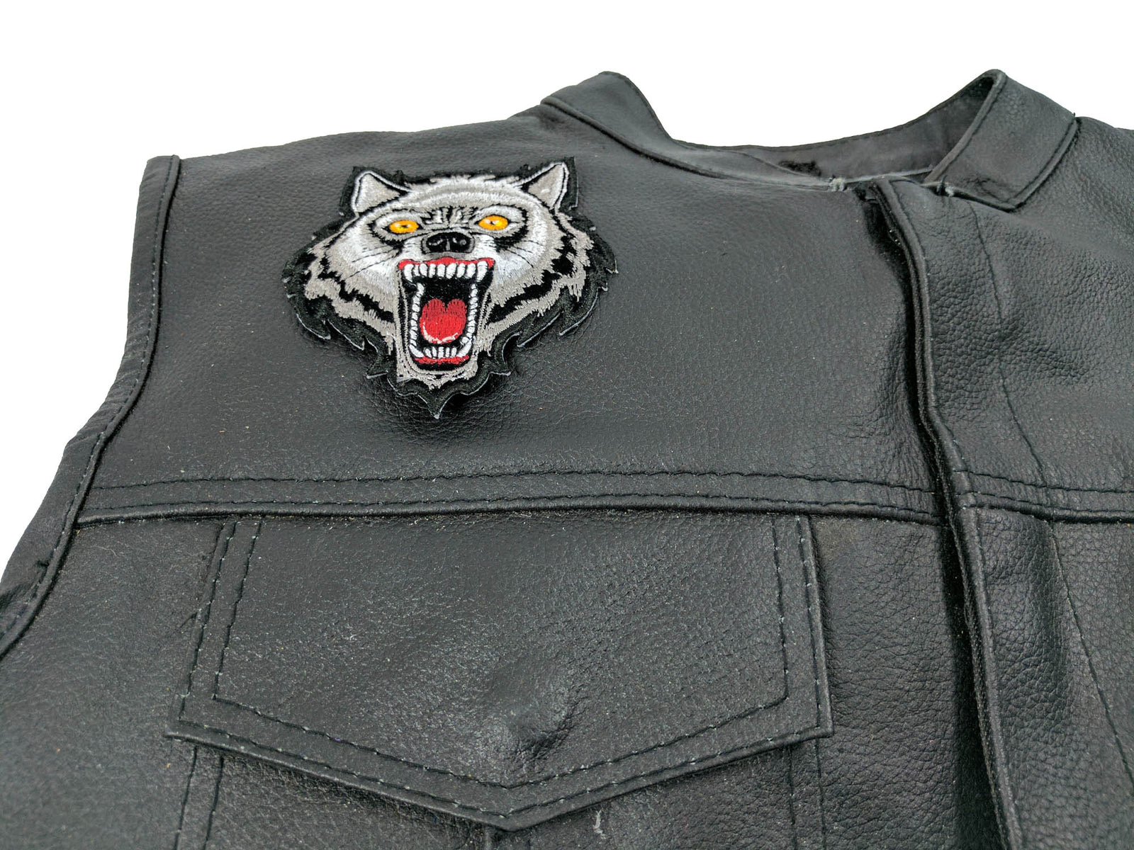 Classic Wolf Embroidered Patch reverse and construction view