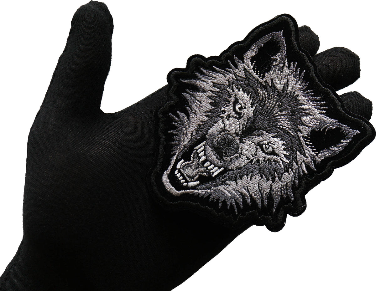 Wild Snarling Wolf Embroidered Patch reverse and construction view