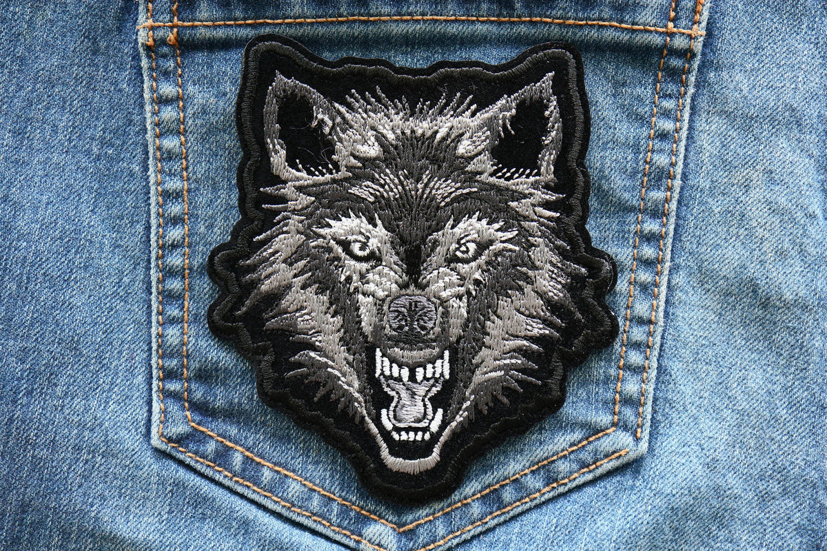Wild Snarling Wolf Embroidered Patch apparel application view
