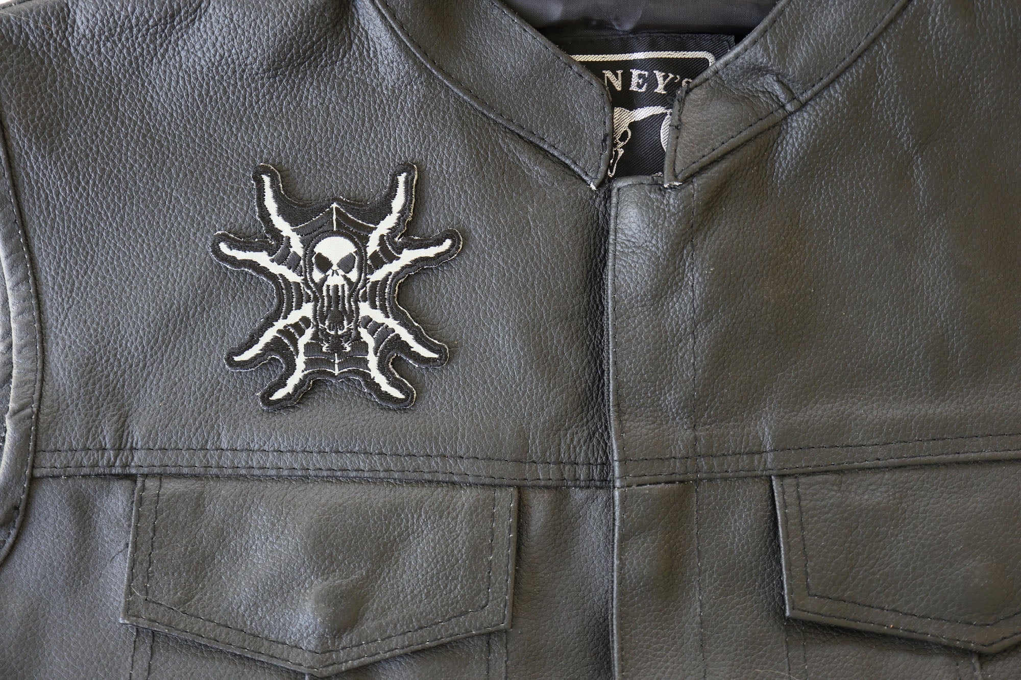 Spider Skull Reflective Iron-On Patch – 3.5x3.4 inch with Clean Cut Embroidered Borders