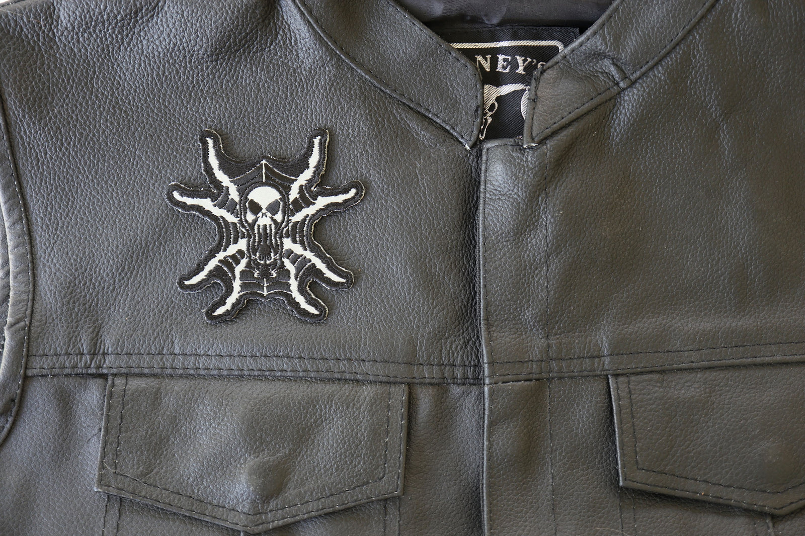 Spider Skull Reflective Embroidered Patch apparel application view