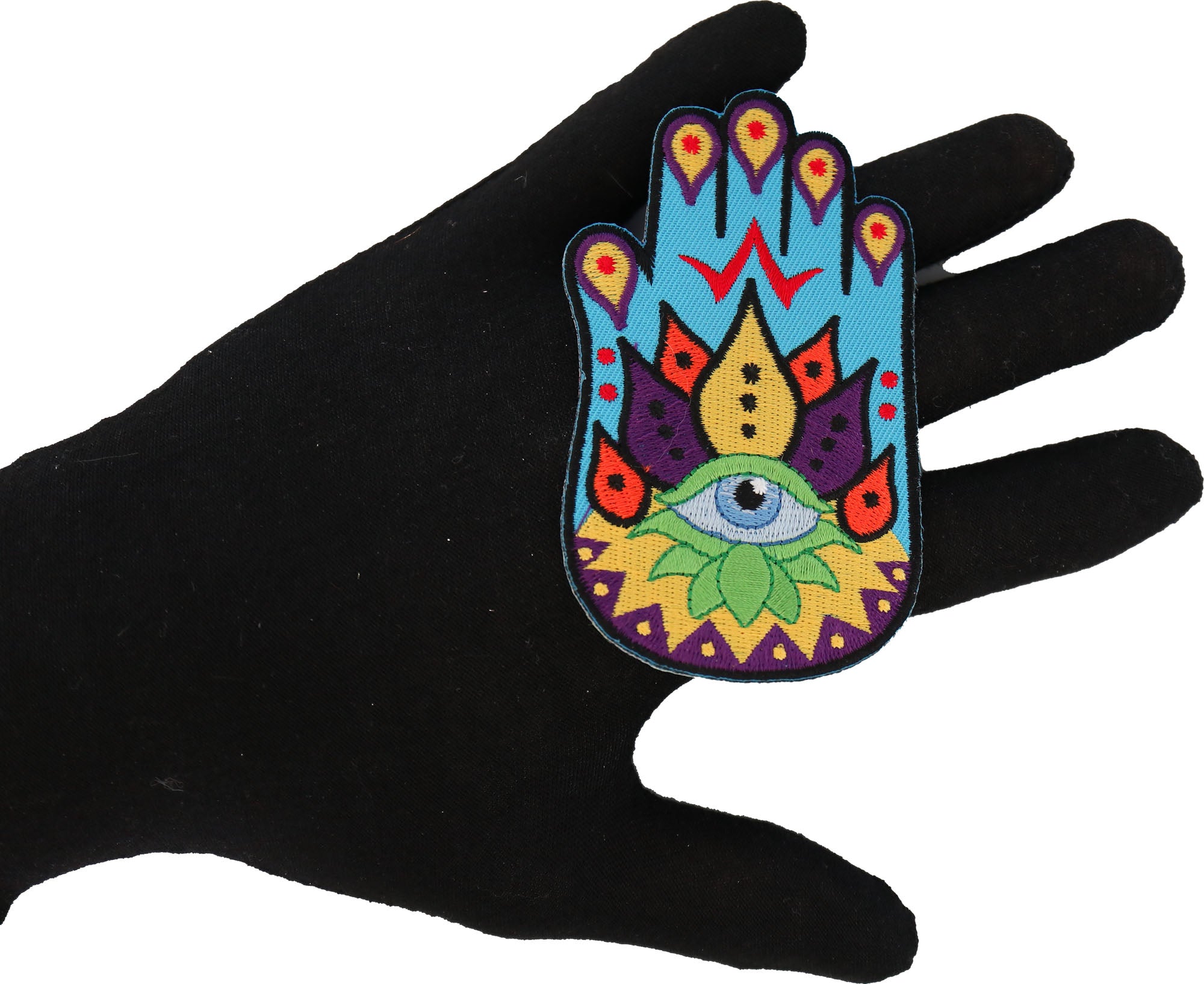 Spiritual Hand Iron-On Patch - Symbolic Design for Inner Peace and Good Vibes ( 4 x 3 inch )