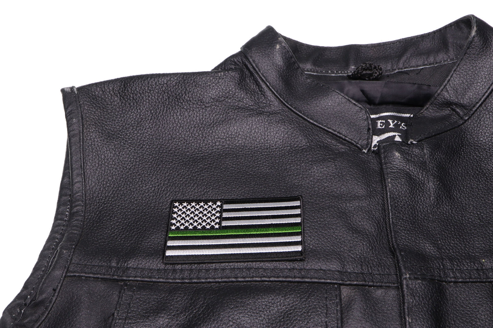 Subdued Green Stripe American Flag Embroidered Patch apparel application view