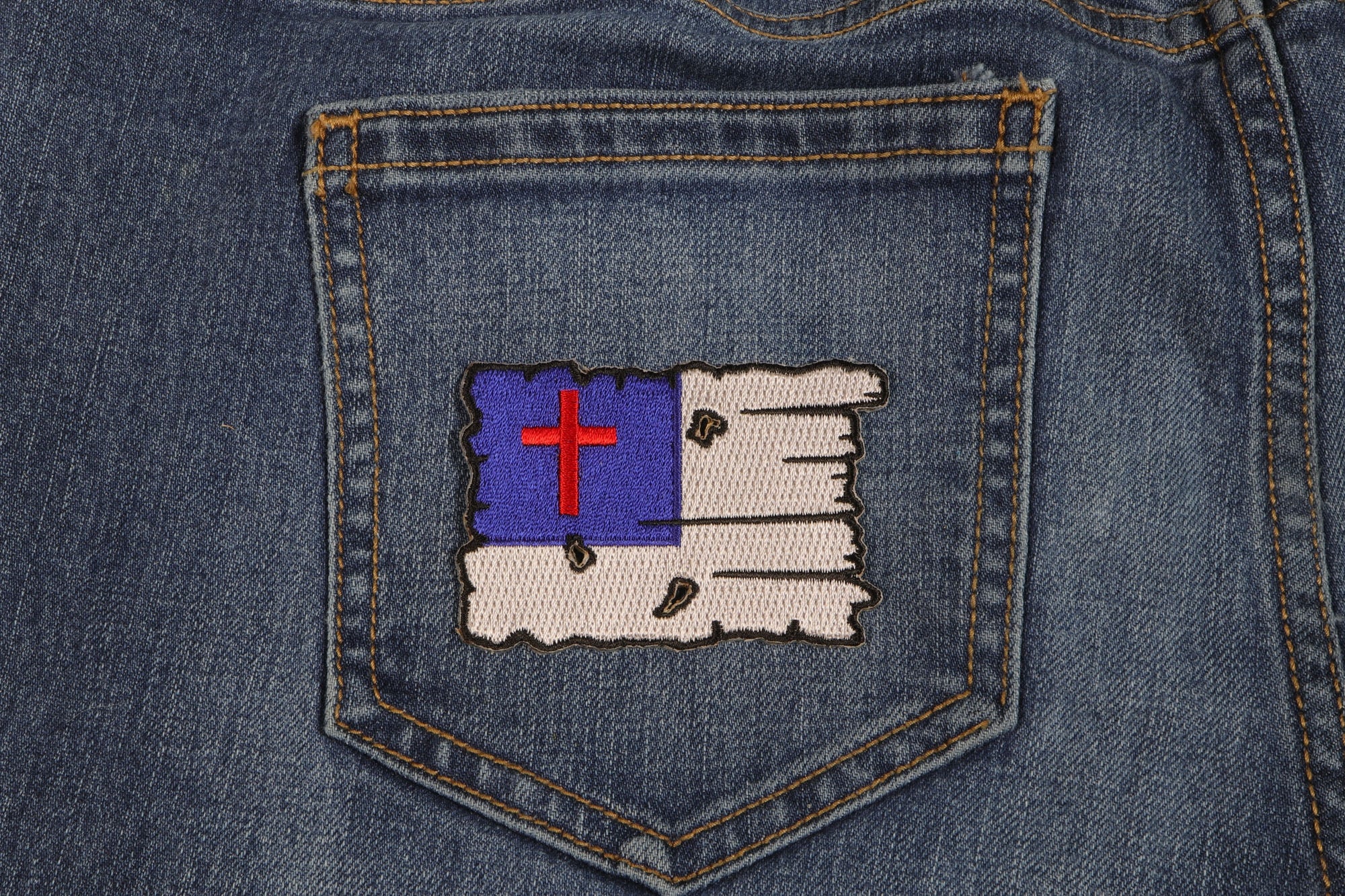 Tattered Christian Flag Patch - A Powerful Testament of Endurance ( 3 x 3 inche )
