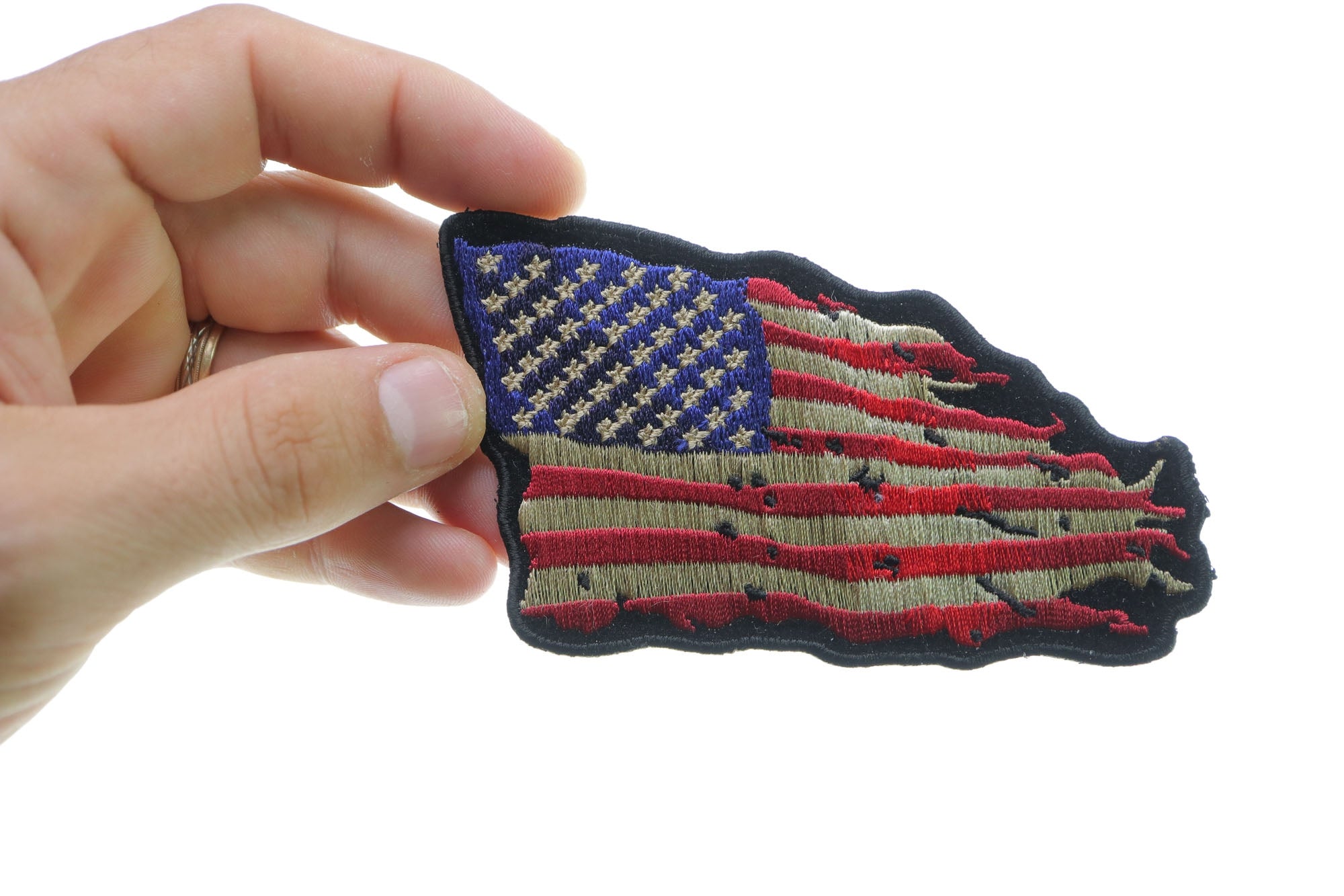 Tattered US American Flag iron on Patch ( 4 x 3 inche )