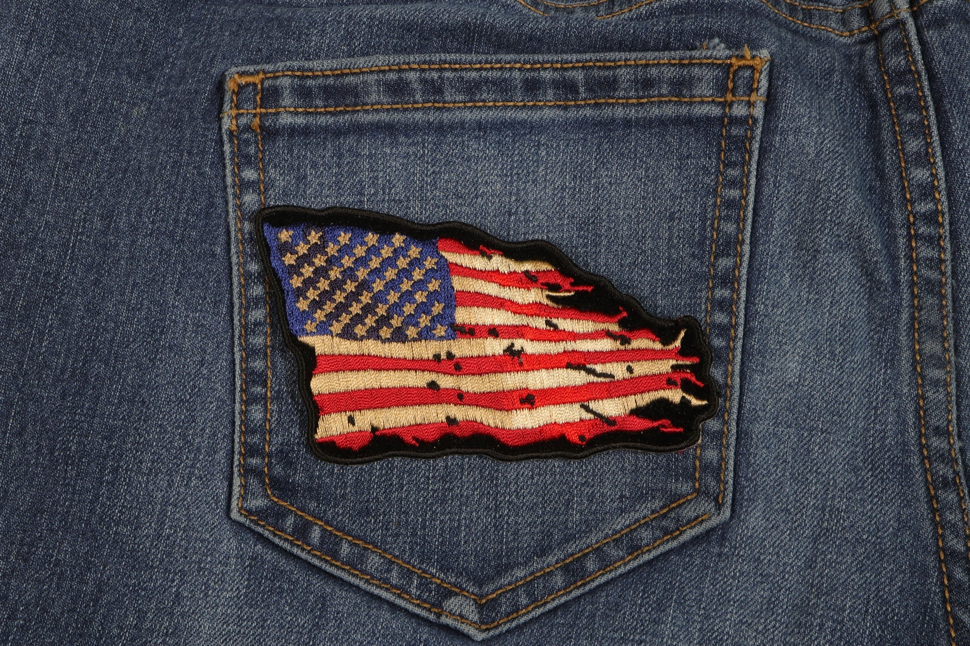 Tattered US American Flag iron on Patch ( 4 x 3 inche )