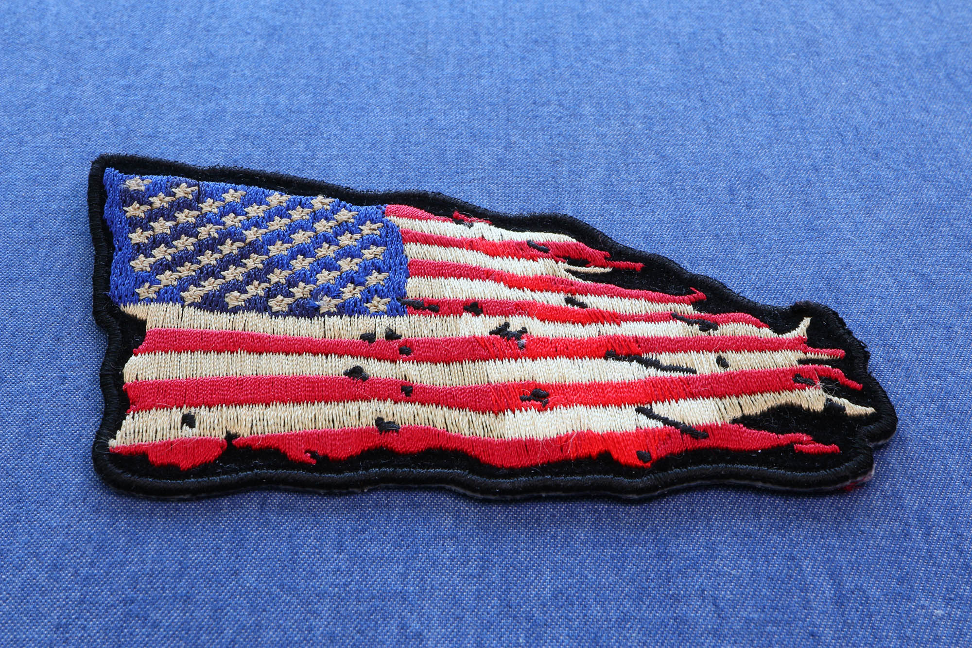 Tattered US American Flag iron on Patch ( 4 x 3 inche )