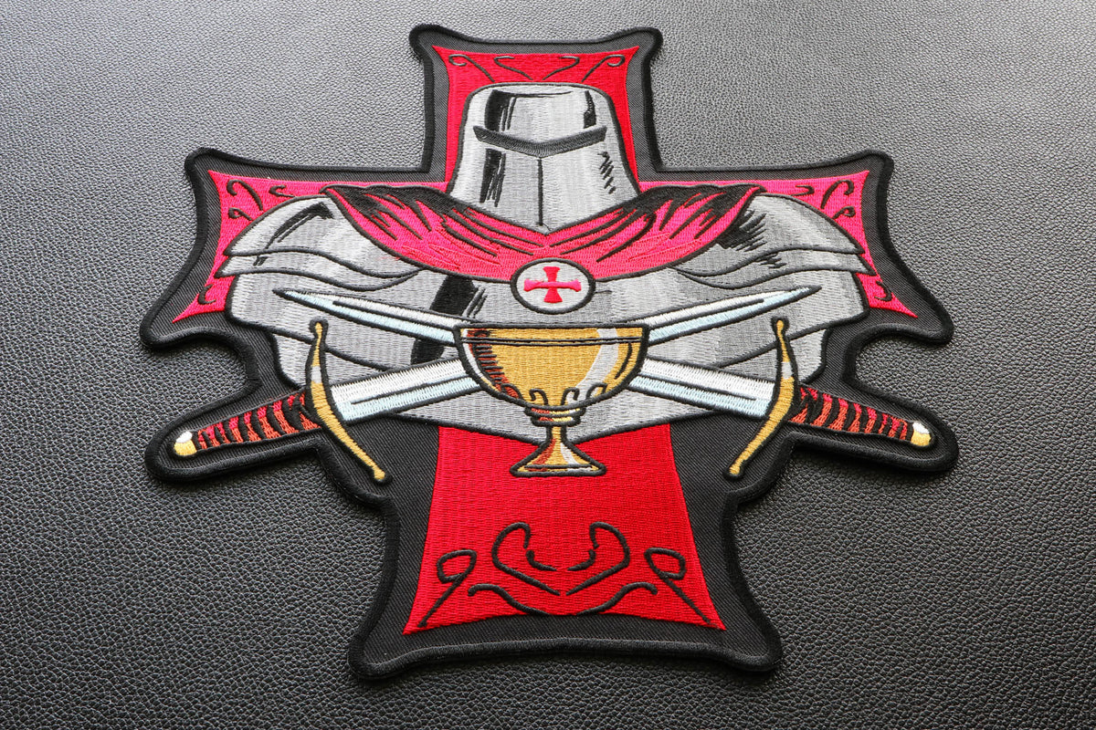 Knight Templar Holy Grail embroidered patch front view in an actual product photo