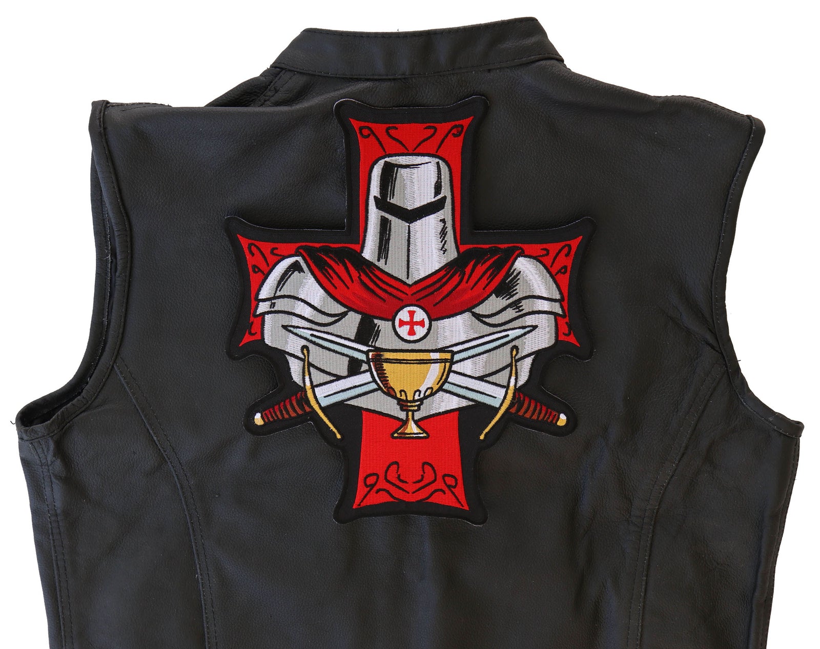 Knight Templar Holy Grail embroidered patch alternate view in an actual product photo