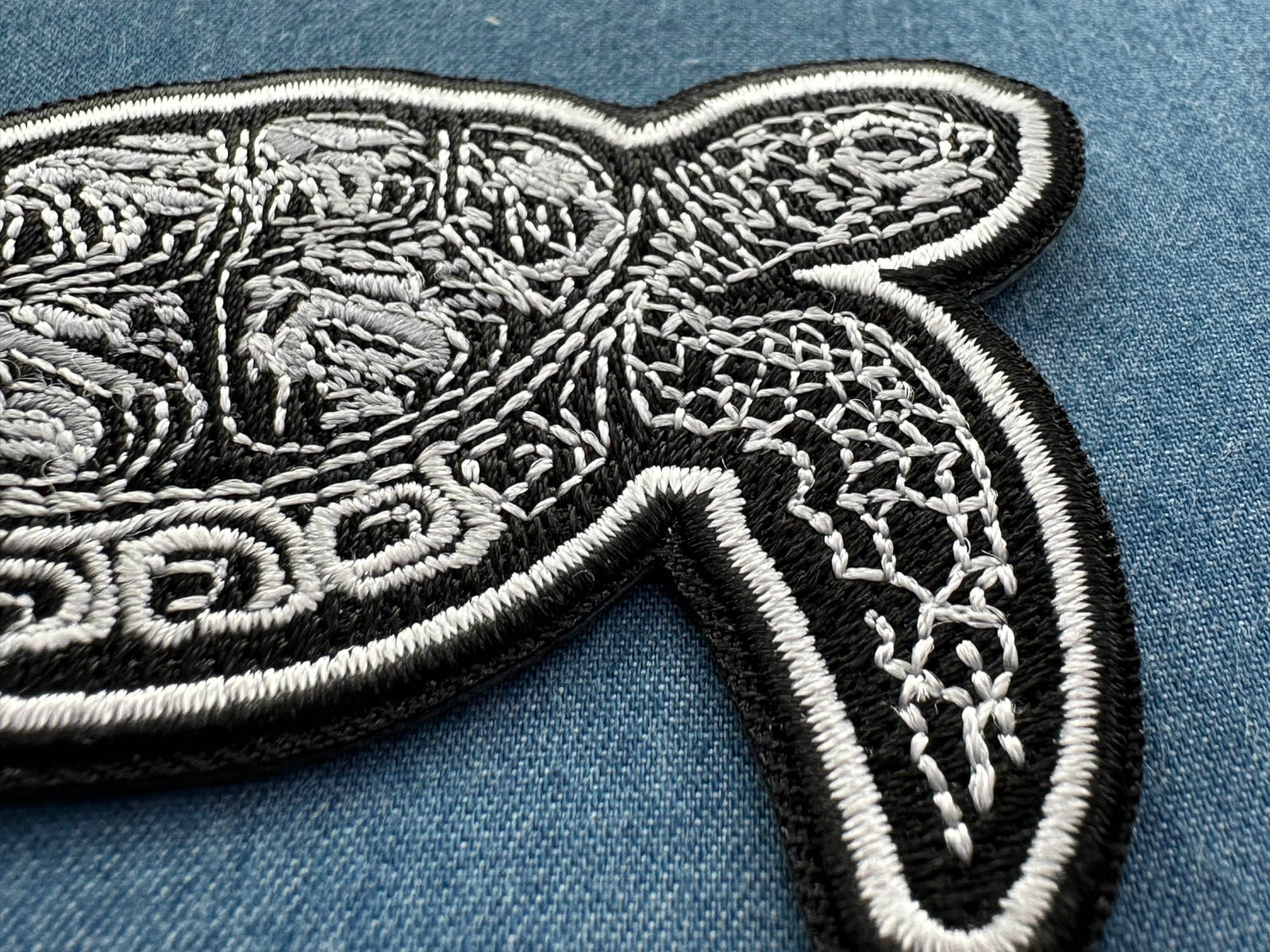 Tribal Turtle Embroidered Patch reverse and construction view