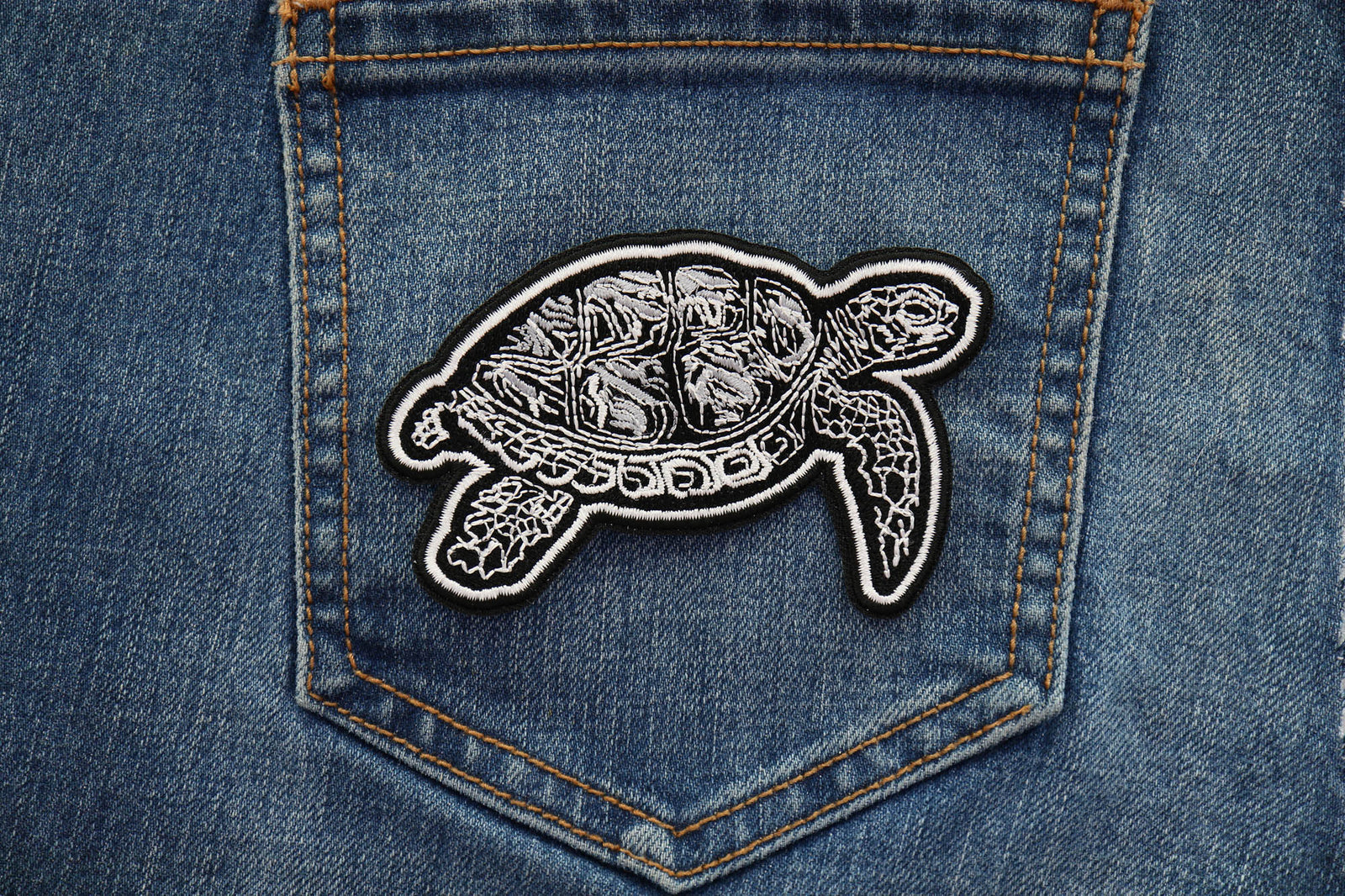 Tribal Turtle Embroidered Patch stitching detail